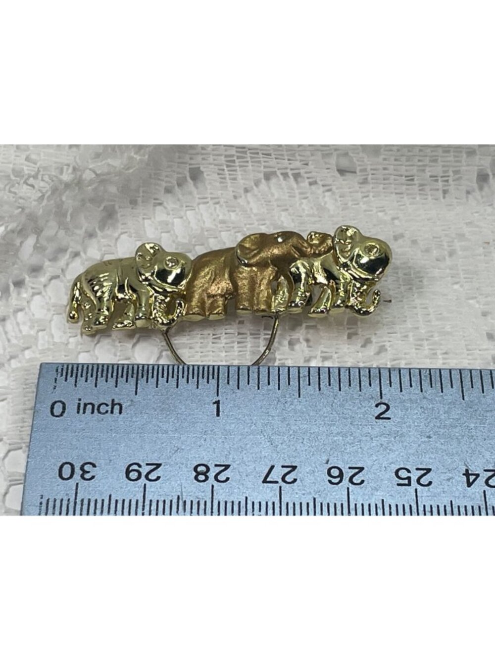 Elephant Trio Gold-Tone Rhinestone Accent Brooch Pin 2 Inches - Picture 6 of 6